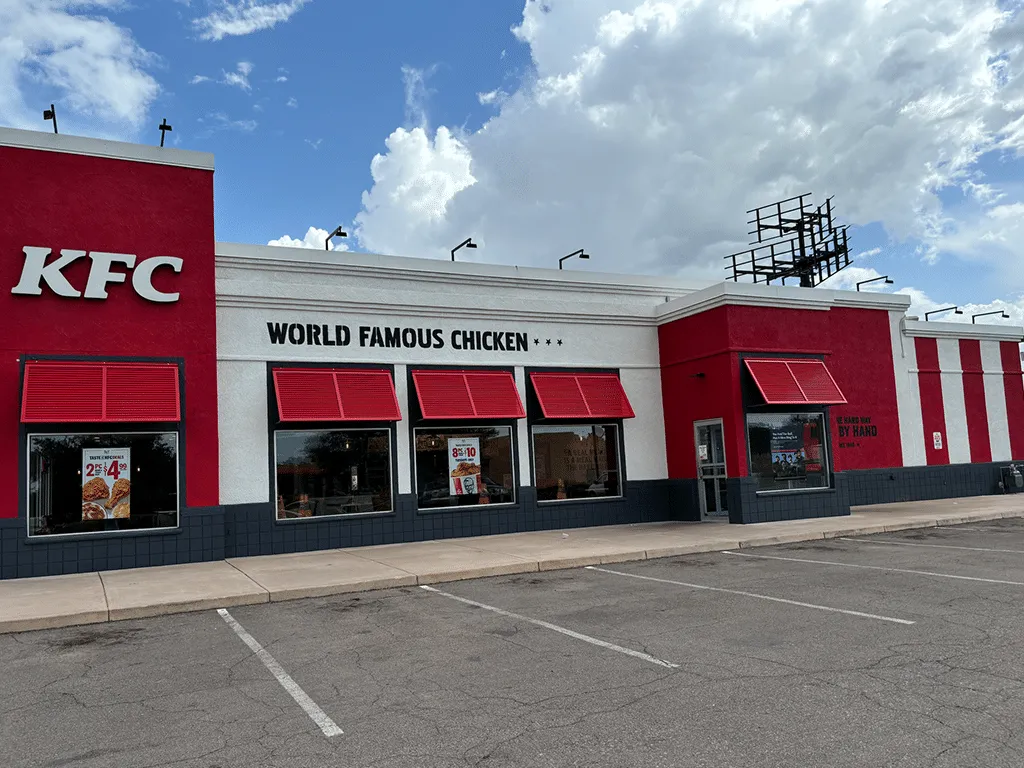 KFC restaurant in Tucson with a fresh red and white exterior paint job